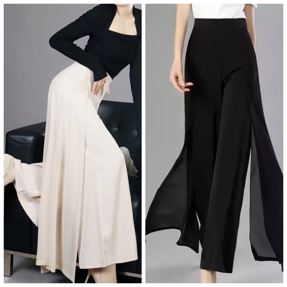 Creamy Beige Chiffon Panel High Waist Pants The Zakira - Picture 4 of 11